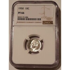 1950 Roosevelt Dime PF66 NGC Toning Low Proof Mintage